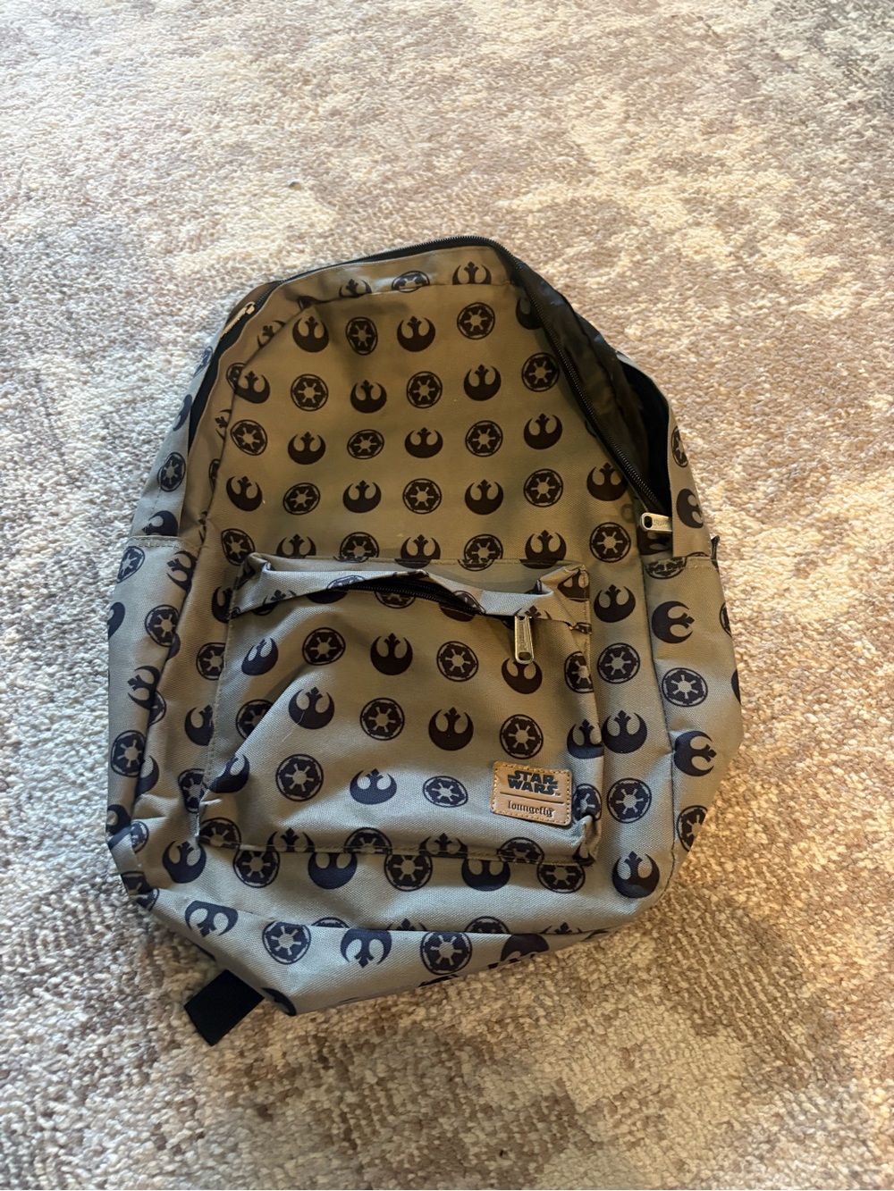 Loungefly Taupe and Black Star Wars Canvas Backpack with Emblem Print